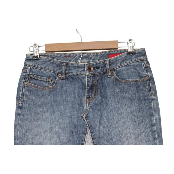 Y2K Denim Skirt Size 4 Knee Length Blue Patchwork Boho Festival Pockets - Picture 2 of 10